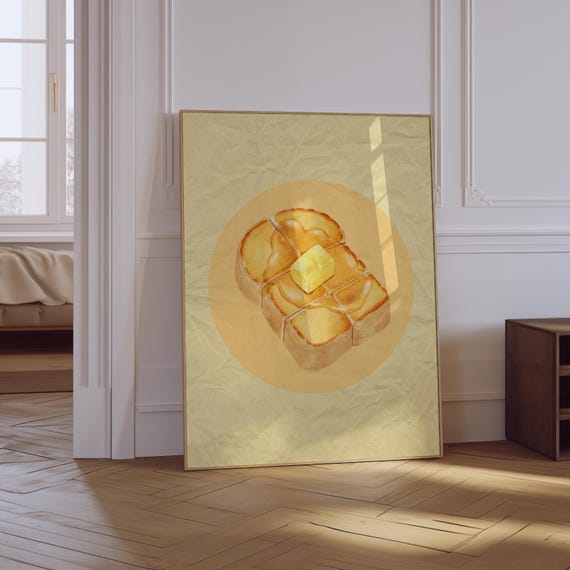 Butter Print Butter Bread Print Food Poster Funny Kitchen Poster Trendy Retro Kicthen Print Maximalist Kitchen Art Print