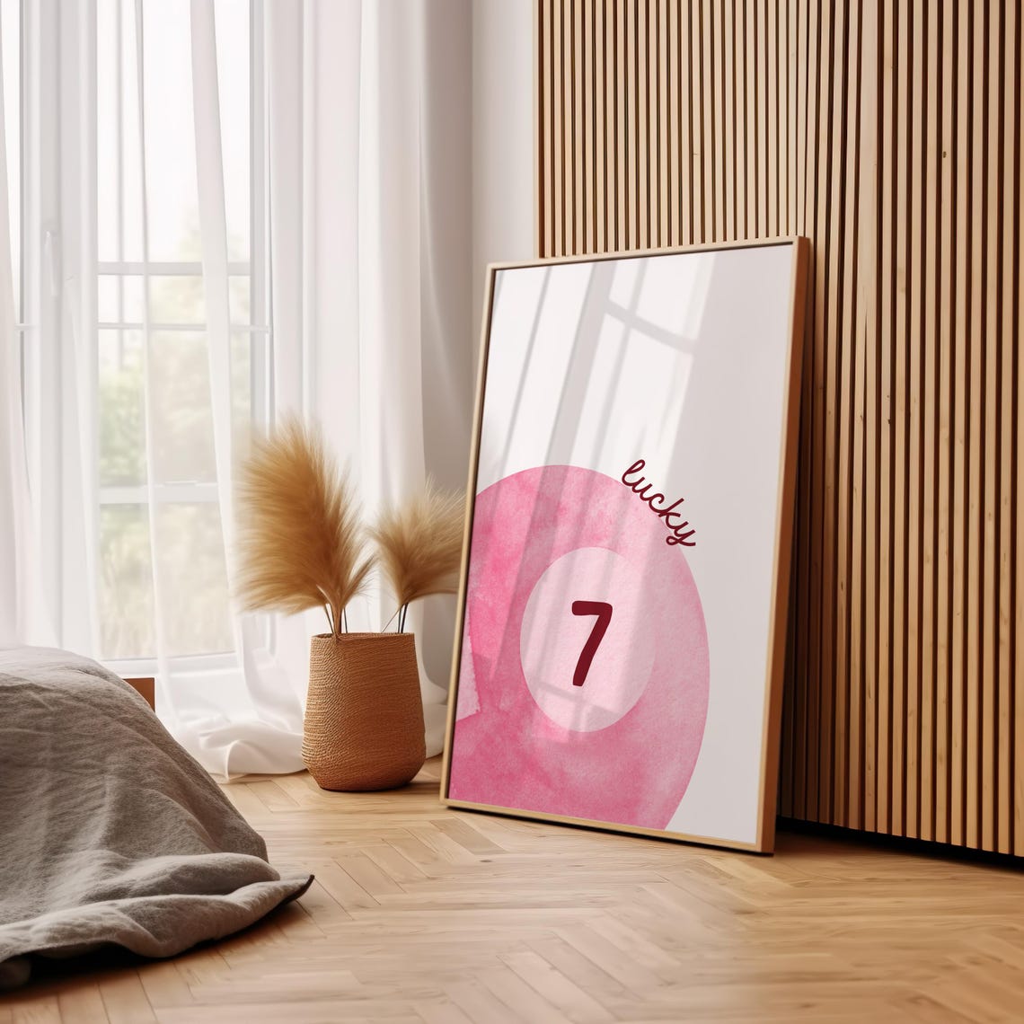 Lucky 7 Pink Watercolor Pool Ball Retro Number Seven Preppy Wall Art - Image 3