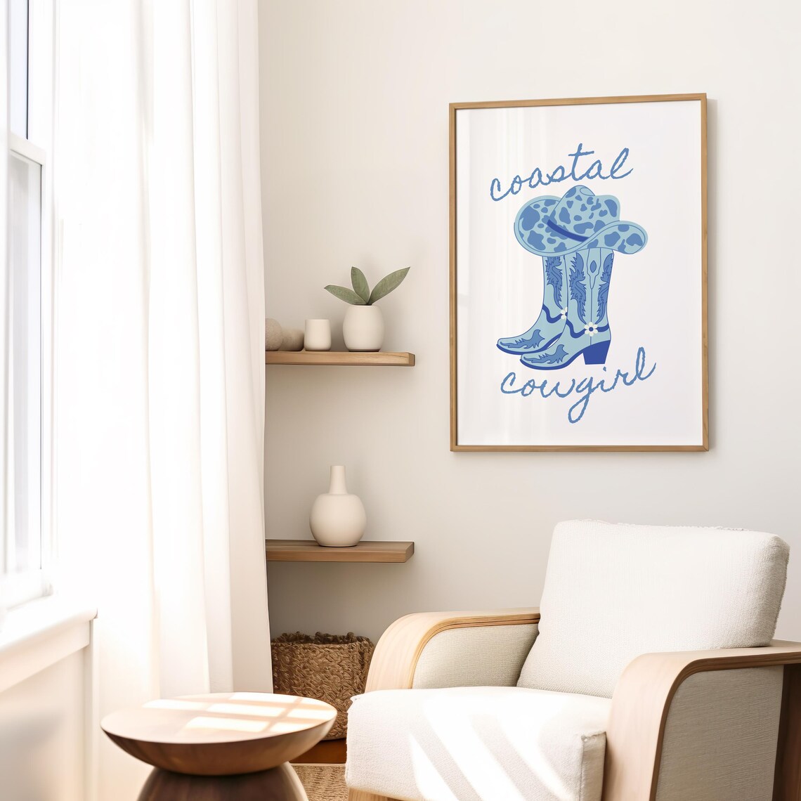 Coastal Cowgirl Blue Spotted Cowboy Boots and Hat Western Wall Art - Image 3