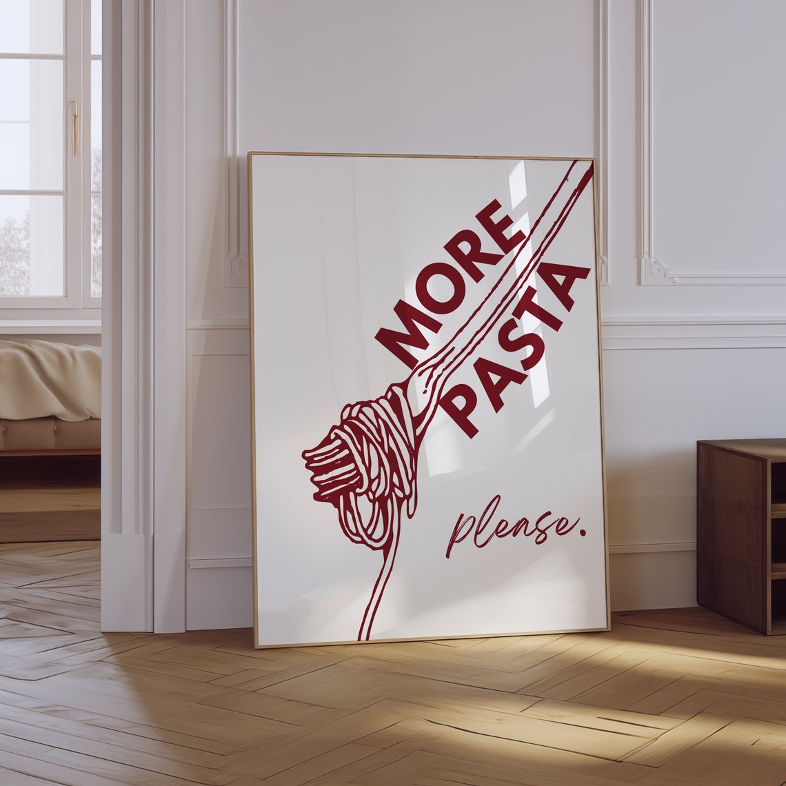 More Pasta Please Spaghetti Fork Retro Typography Kitchen Poster