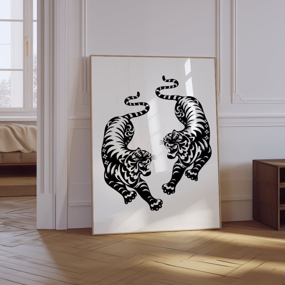 Tiger Prints Animal Print Trendy Apartment Decor Aesthetic Room Decor Trendy Retro Animal Poster Preppy Wall Art Black Wall Art
