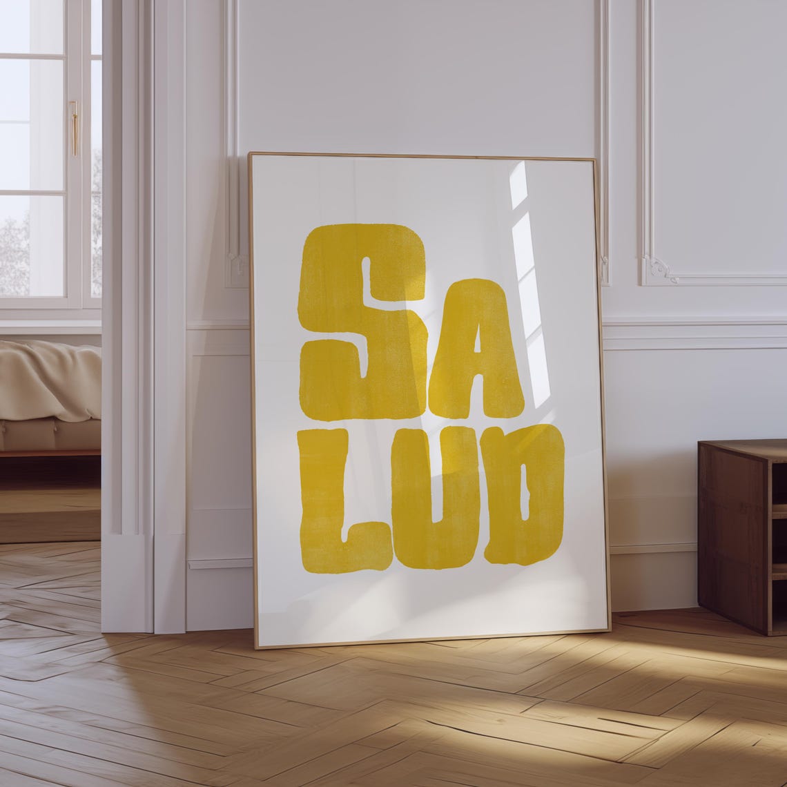 Salud Yellow Bold Retro Lettering Spanish Toast Trendy Bar Poster