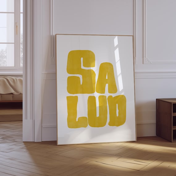 Salud Yellow Bold Retro Lettering Spanish Toast Trendy Bar Poster