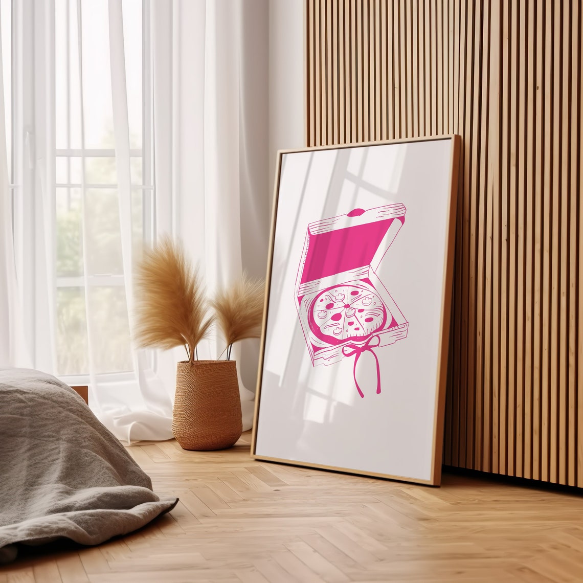 Pink Pizza Box Coquette Pepperoni Food Line Art Kitchen Poster - Image 3