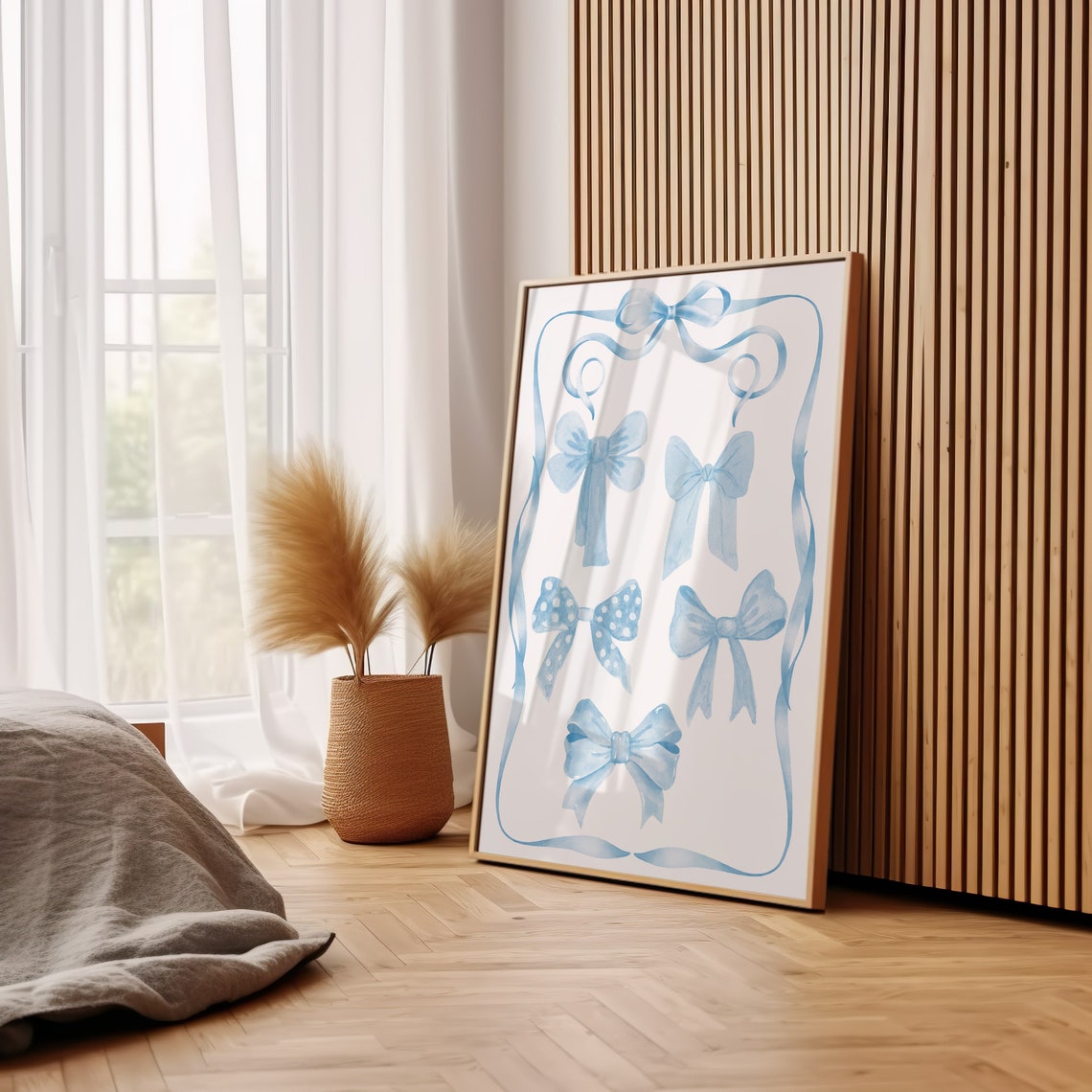 Light Blue Watercolor Bows Collection Ribbon Frame Trendy Art Poster - Image 3