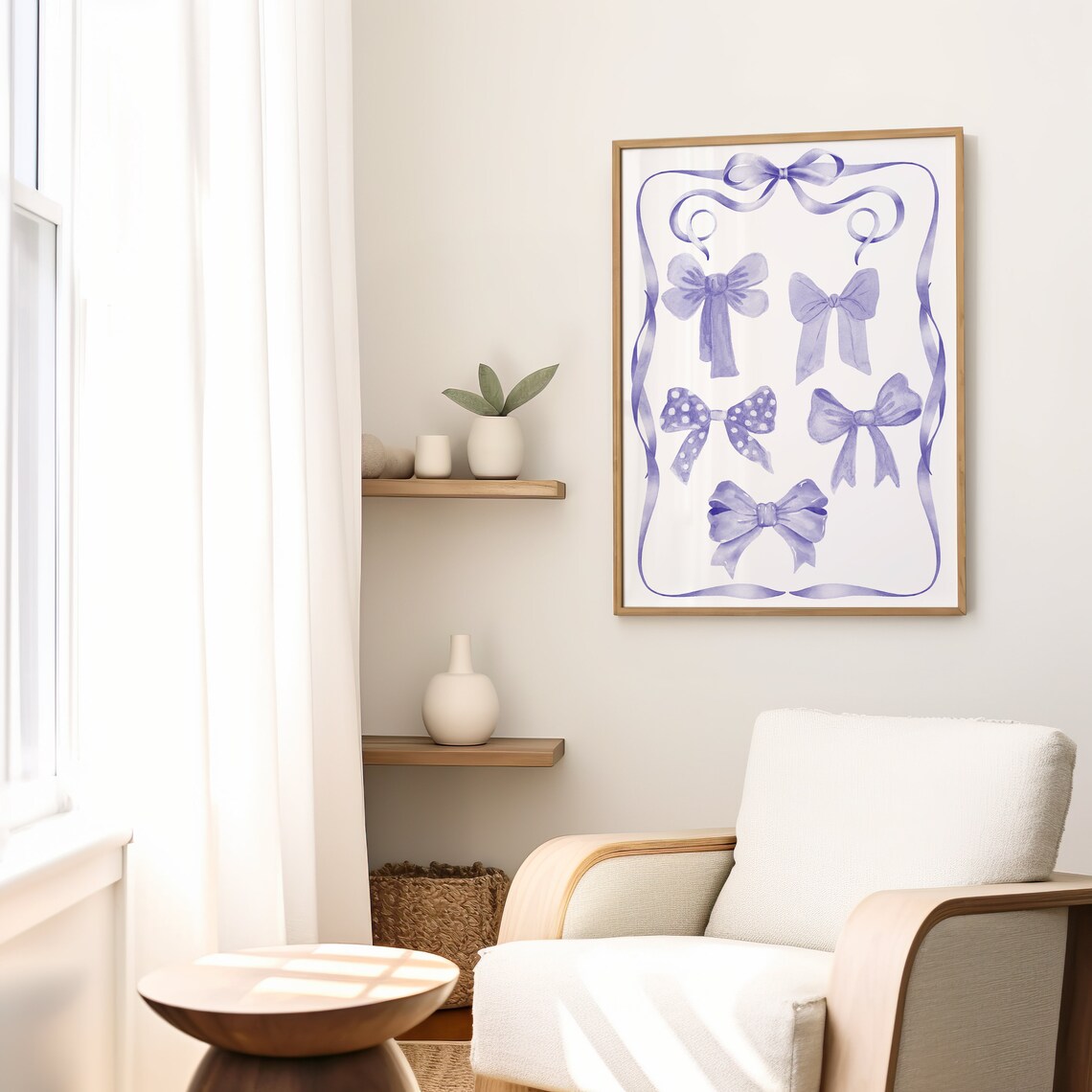 Lilac Watercolor Bows Collection Ribbon Frame Trendy Coquette Art Poster - Image 2