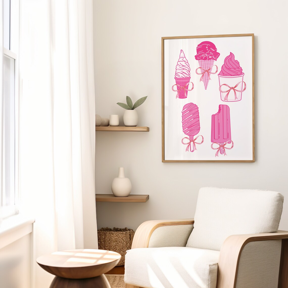 Pink Ice Cream Sundae Collection Retro Summer Treat Wall Art