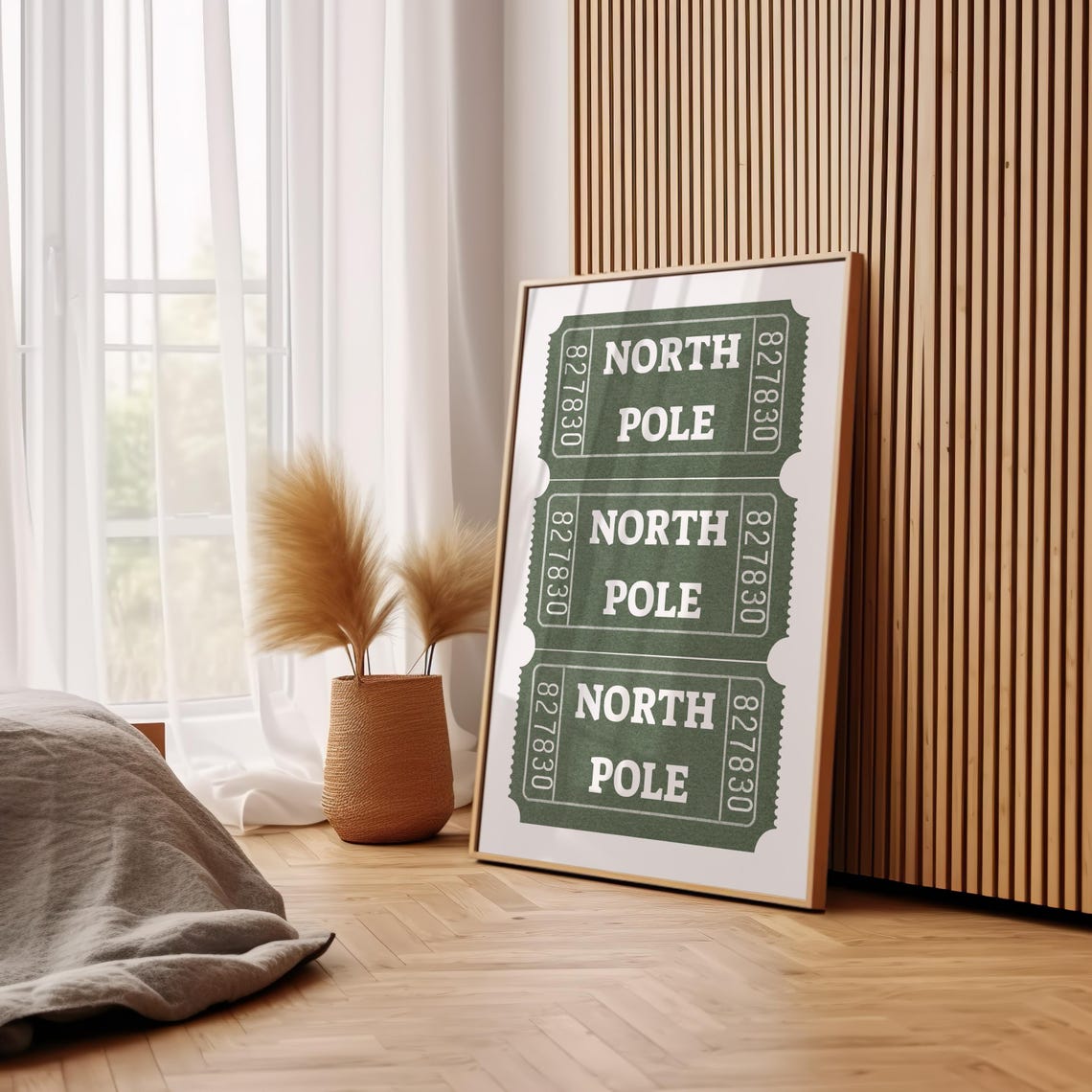 North Pole Green Retro Ticket Stub Christmas Holiday Art Poster - Image 2
