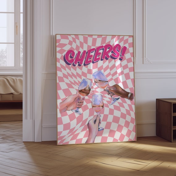 Cheers Print Retro Bar Cart Wall Art Trendy Aesthetic Poster Preppy Girly Alcohol Poster Cocktails Poster Drink Print Girly Art