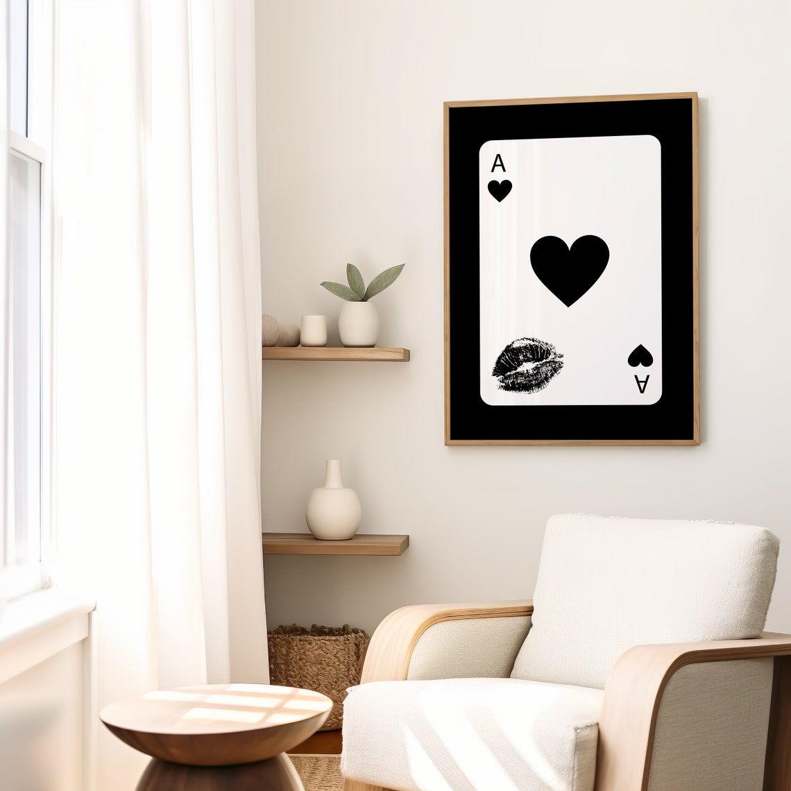 Ace of Hearts Lipstick Kiss Black and White Playing Card Poster - Image 2