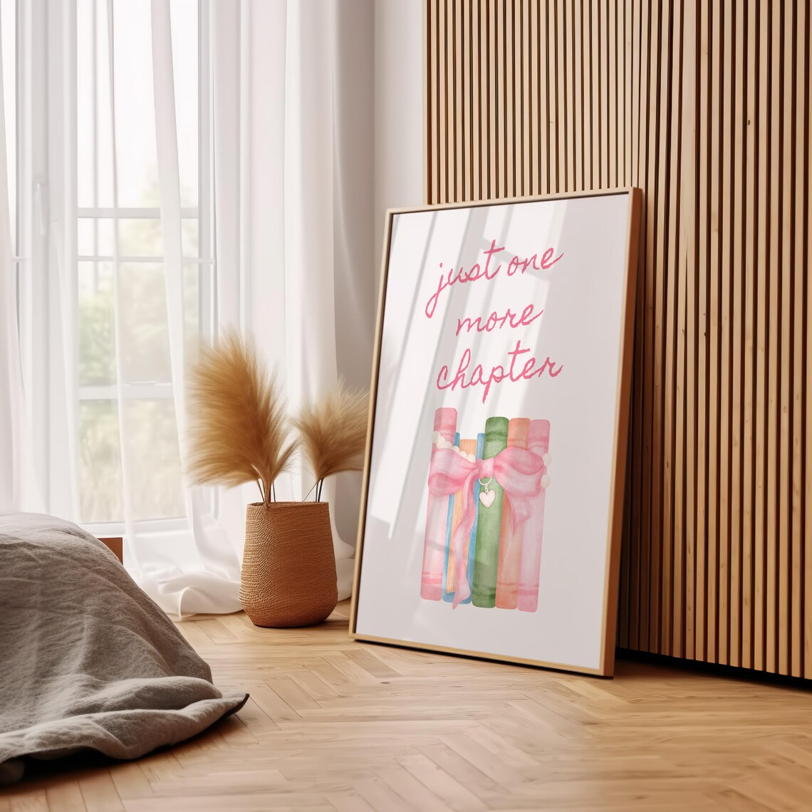 Just One More Chapter Pink Watercolor Books and Bow Book Lover Wall Art - Image 2