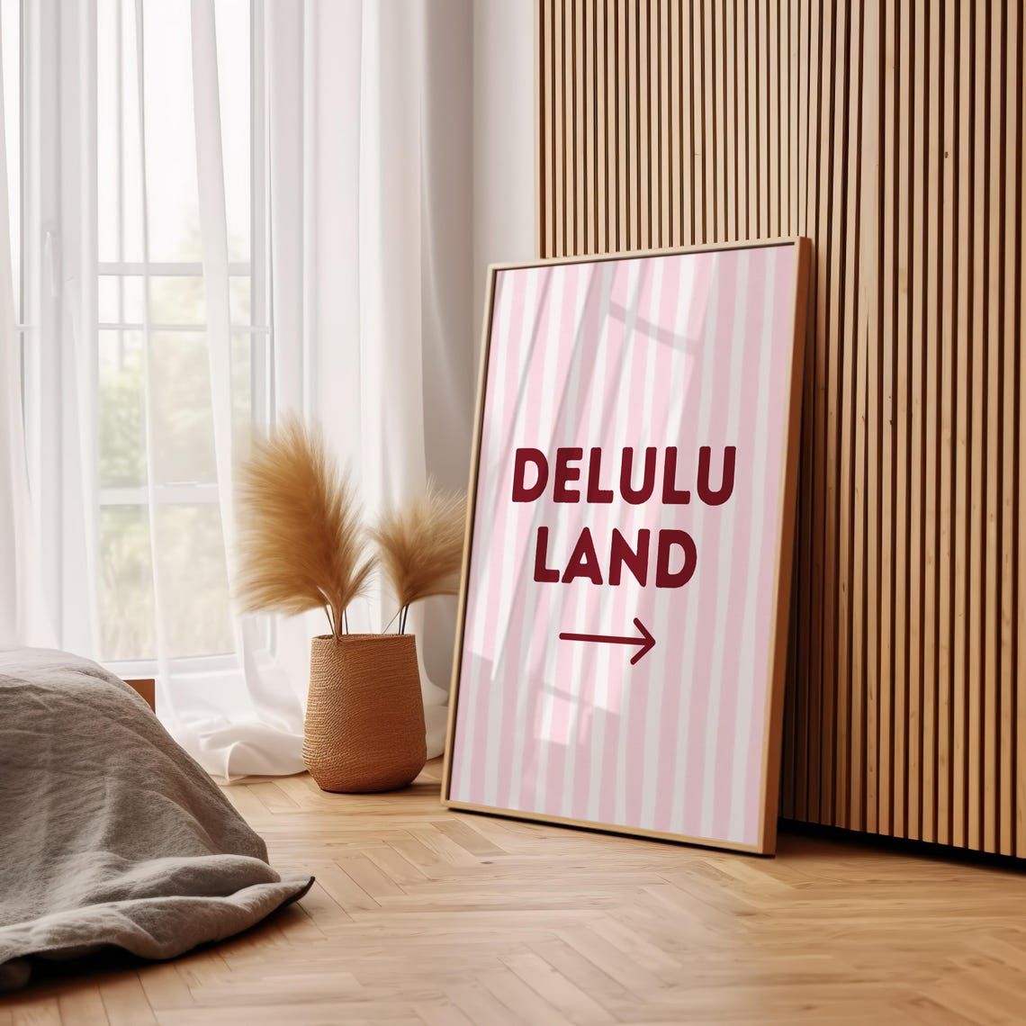 Delulu Land Arrow Pink Striped Girly Trendy Funny Quote Art Poster - Image 3