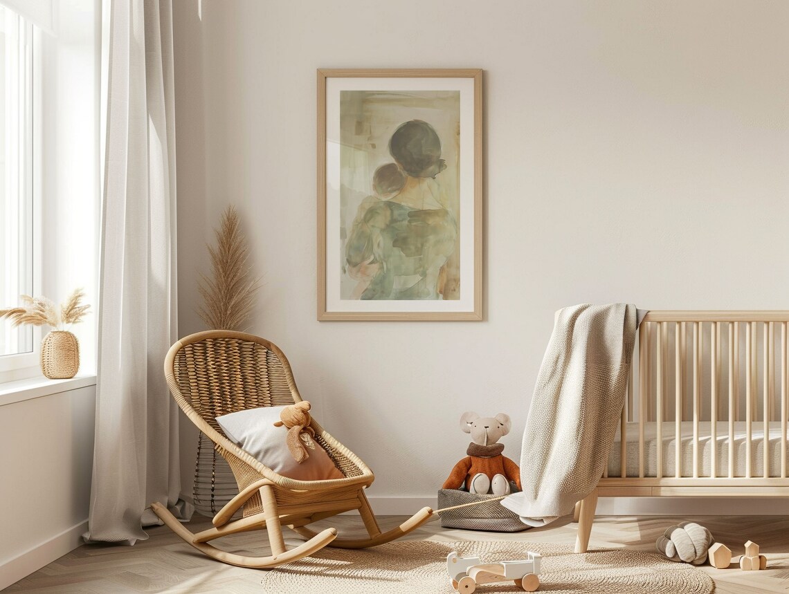 Mother And Child Watercolor Embrace Soft Muted Nursery Decor Poster - Image 3