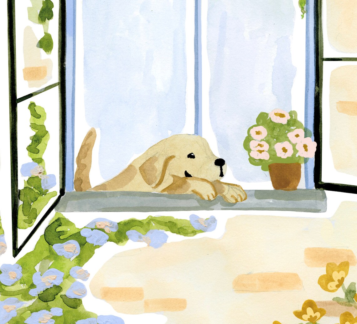 Dog In The Window Art Print, Golden Retriever Painting - Image 2
