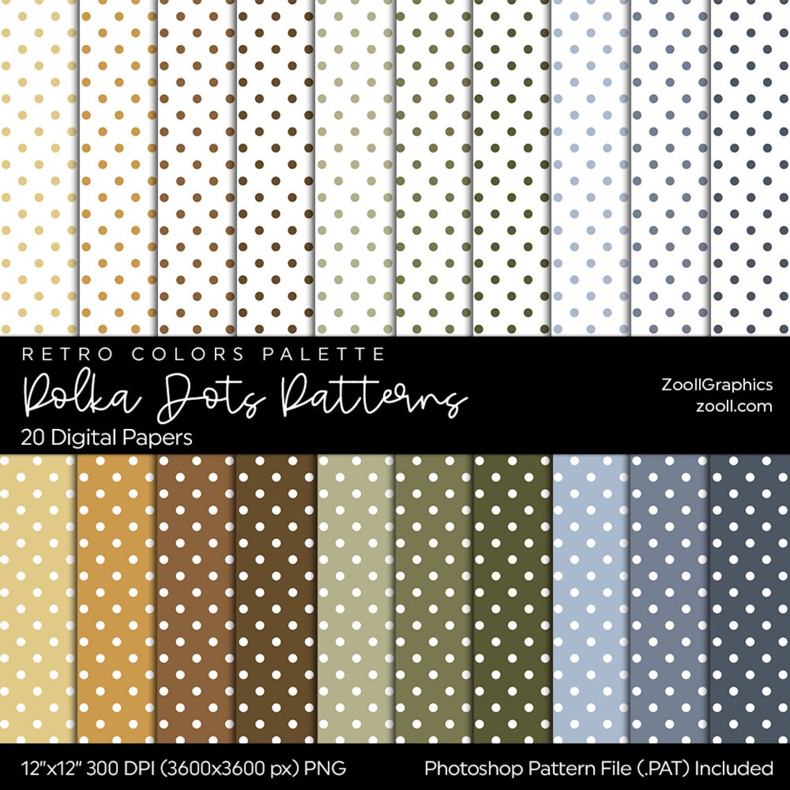 Retro Polka Dot Digital Paper Pack 20 Seamless Patterns Scrapbook Print