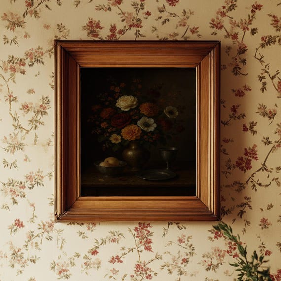 Moody Chateaucore Floral Still Life Vintage Bouquet French Rustic Wall Art