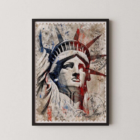 Statue Of Liberty Vintage Postage Stamp Grunge NYC Art Print