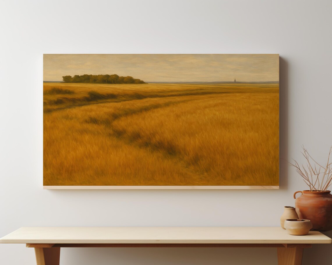 Golden Wheat Field Countryside Landscape Farmhouse Art Poster