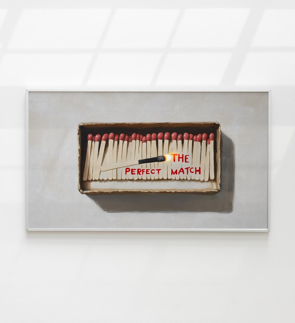The Perfect Match Matchbox Painting Funny Love Pun Trendy Art Poster