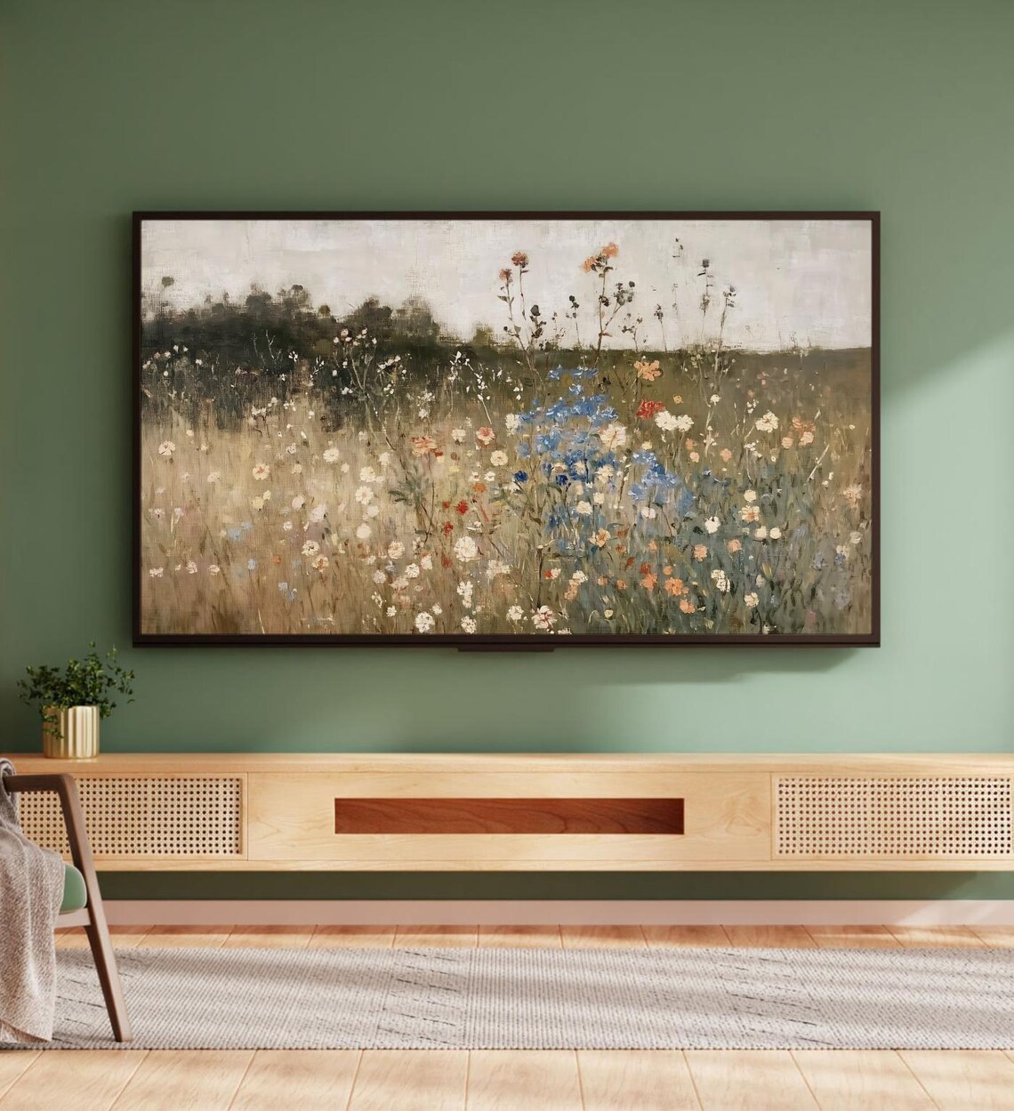 Muted Wildflower Meadow Panoramic Landscape Vintage Floral Art Poster - Image 5