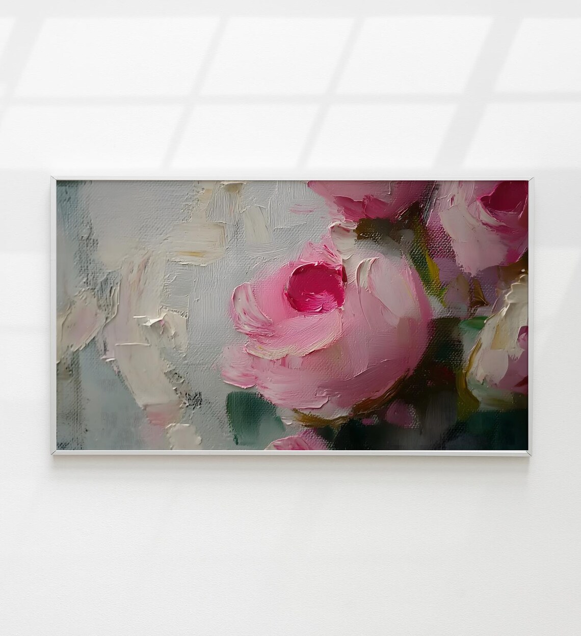 Pink Roses Impasto Oil Painting Blush Floral Spring Wall Art Poster
