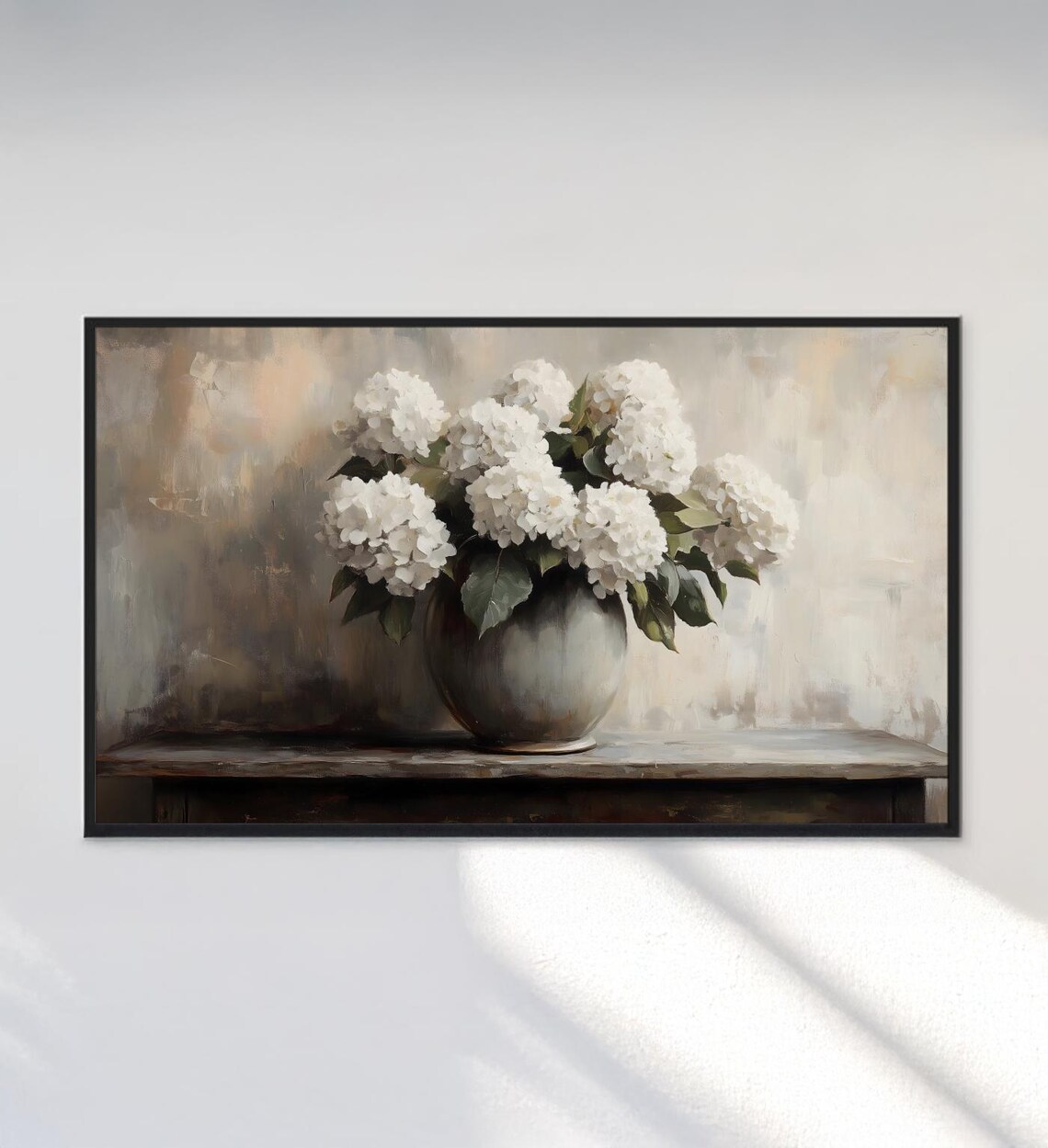 Muted Hydrangea Art, Vintage Vase Painting - Image 3