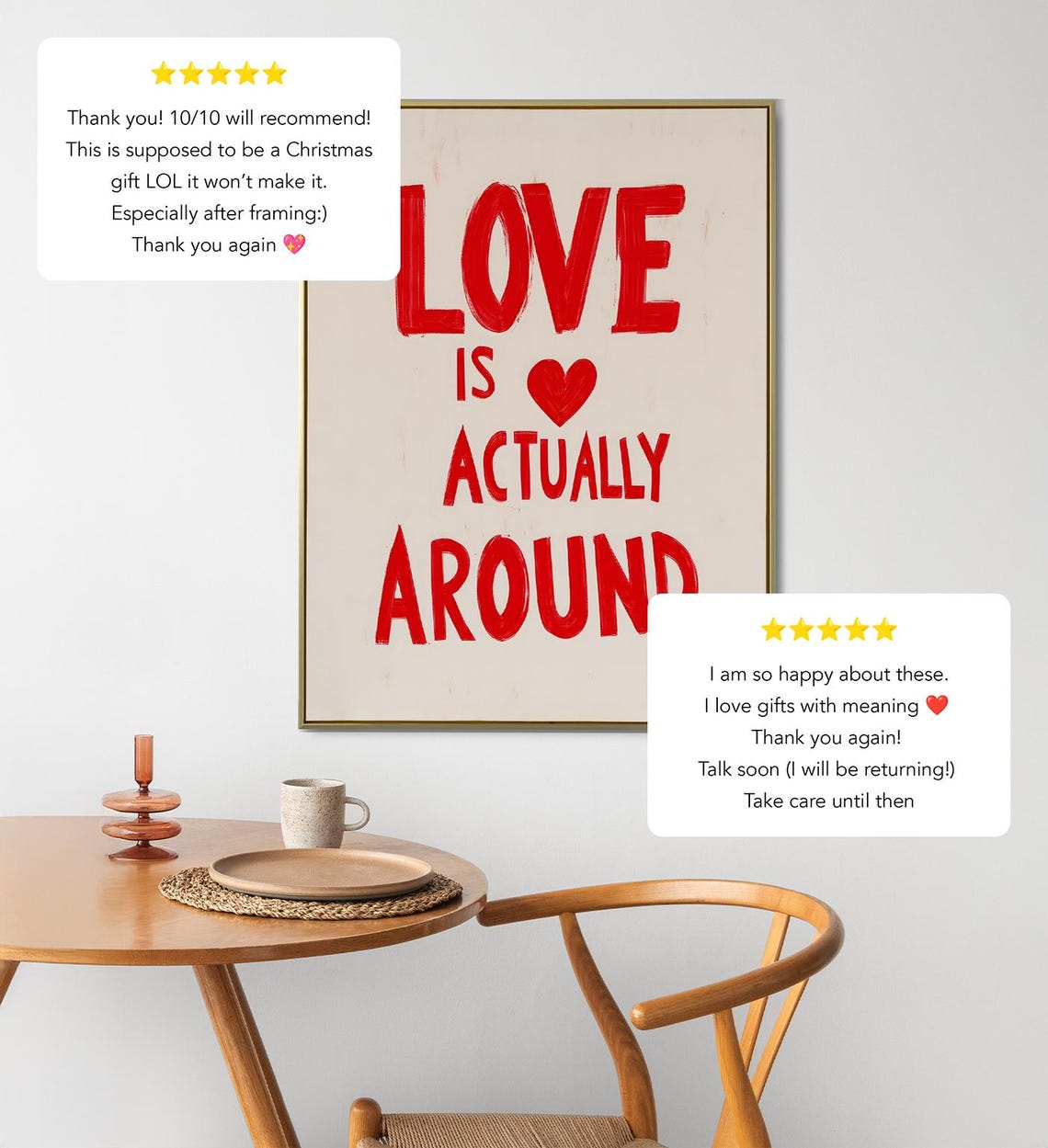 Love Is Actually Around Red Hand Lettered Quote Heart Art Print Poster - Image 2