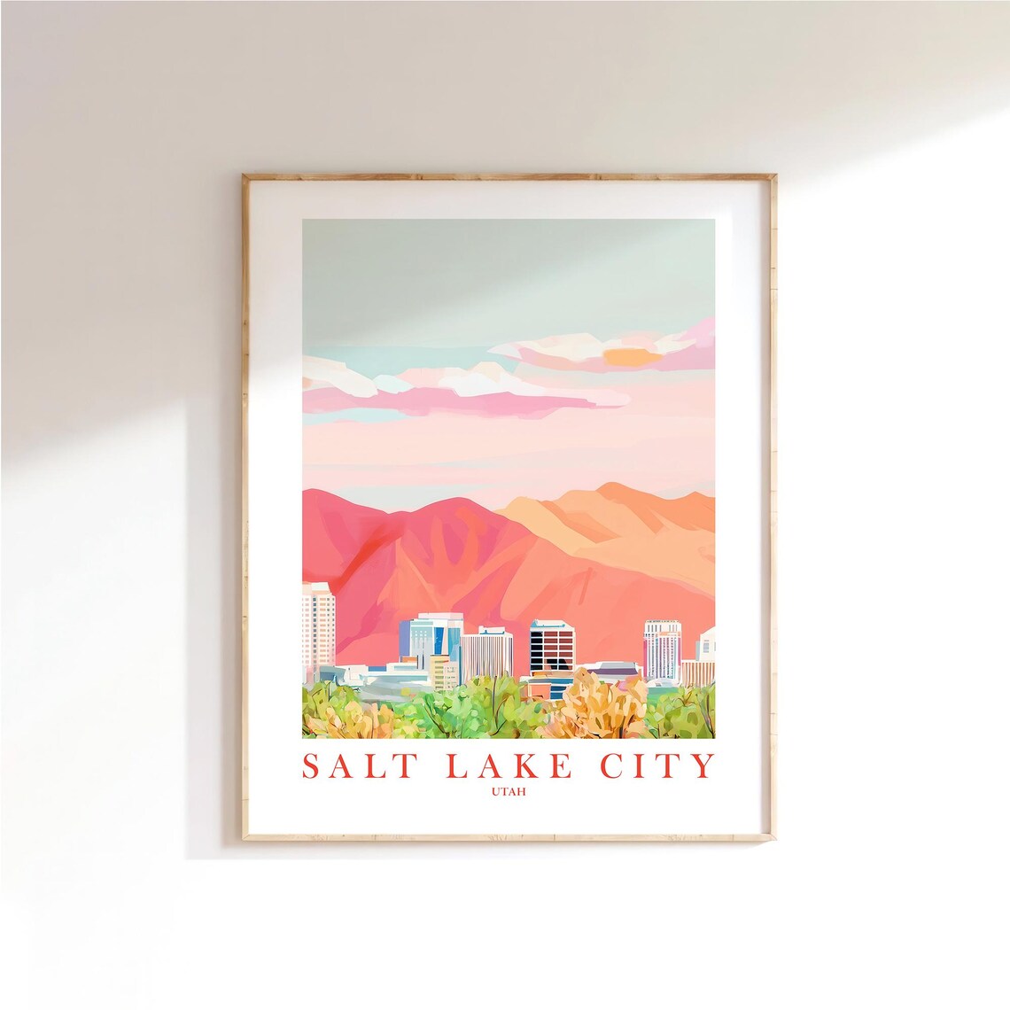 Salt Lake City Utah Sunset Mountain Skyline Travel Poster Art