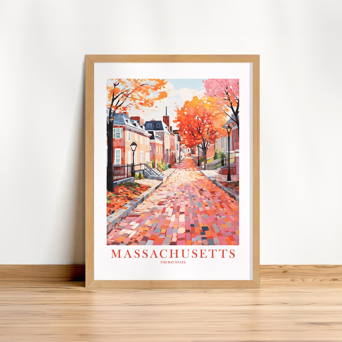 Massachusetts Retro Travel Poster, Bay State Landscape