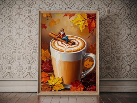 Fall Latte Art Print Cozy Autumn Kitchen Decor