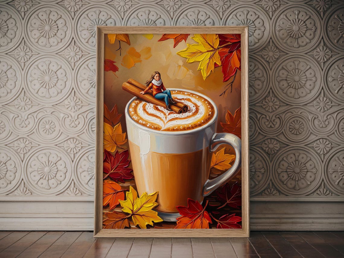 Fall Latte Art Print Cozy Autumn Kitchen Decor