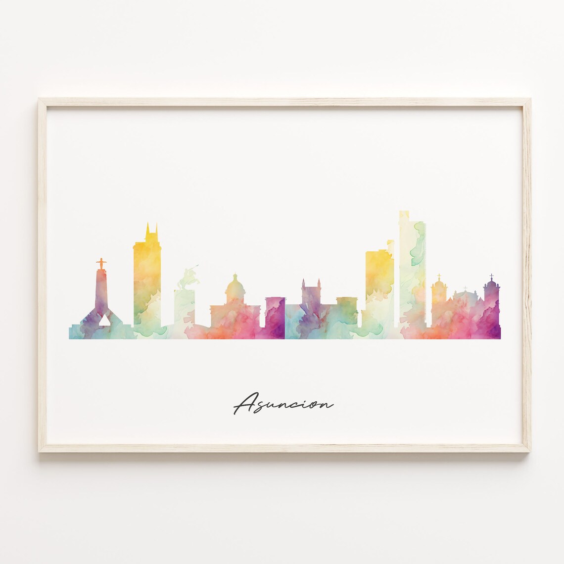 Asuncion Paraguay Pastel Watercolor Skyline Cityscape Art Poster