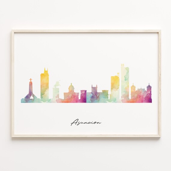 Asuncion Paraguay Pastel Watercolor Skyline Cityscape Art Poster