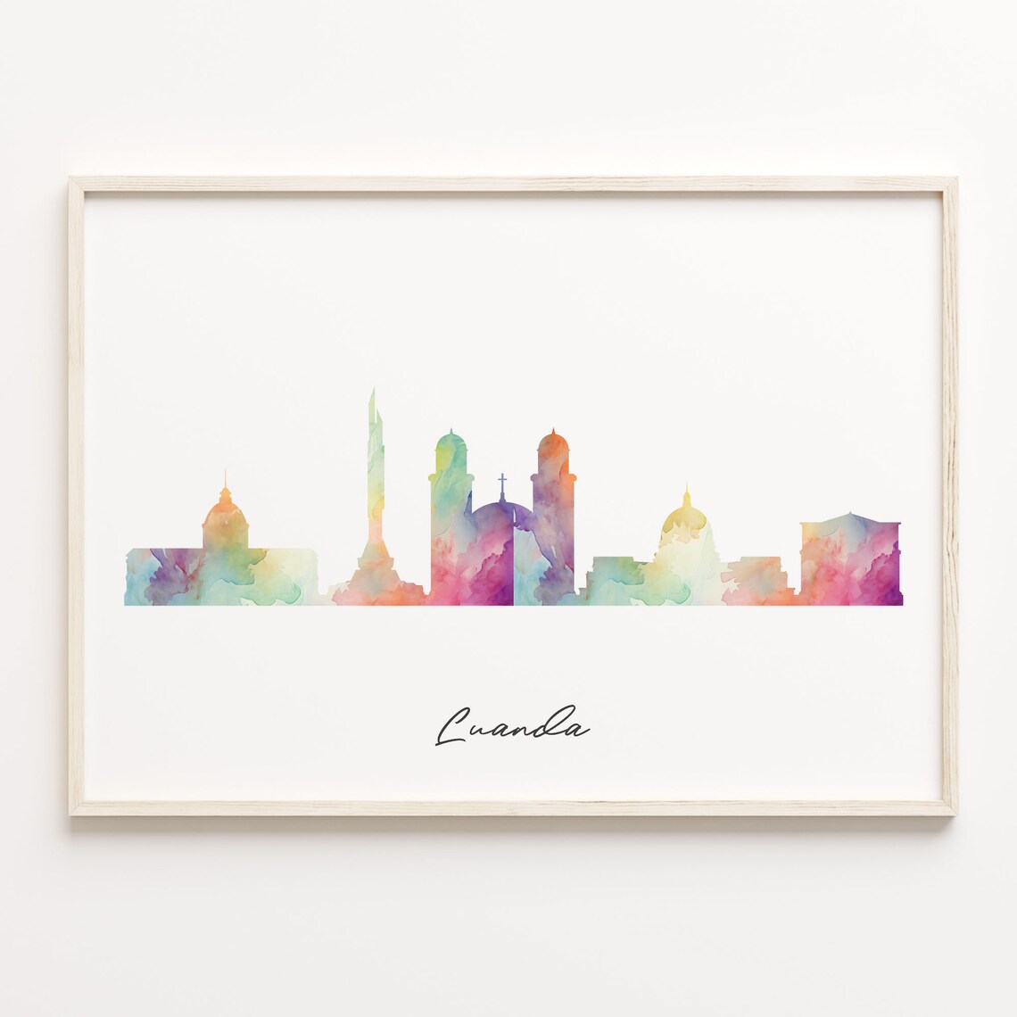 Luanda Angola Colorful Watercolor Skyline Cityscape Art Poster