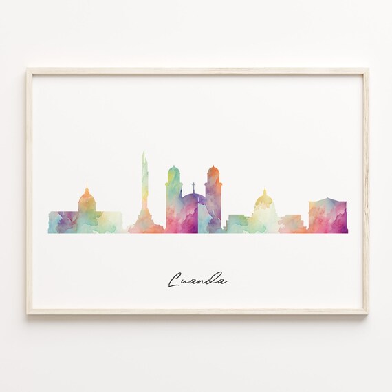 Luanda Angola Colorful Watercolor Skyline Cityscape Art Poster