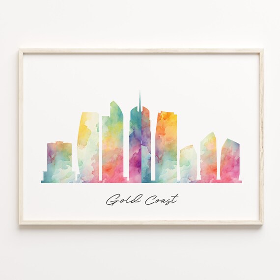 Gold Coast Australia Colorful Watercolor Cityscape Skyline Art Poster