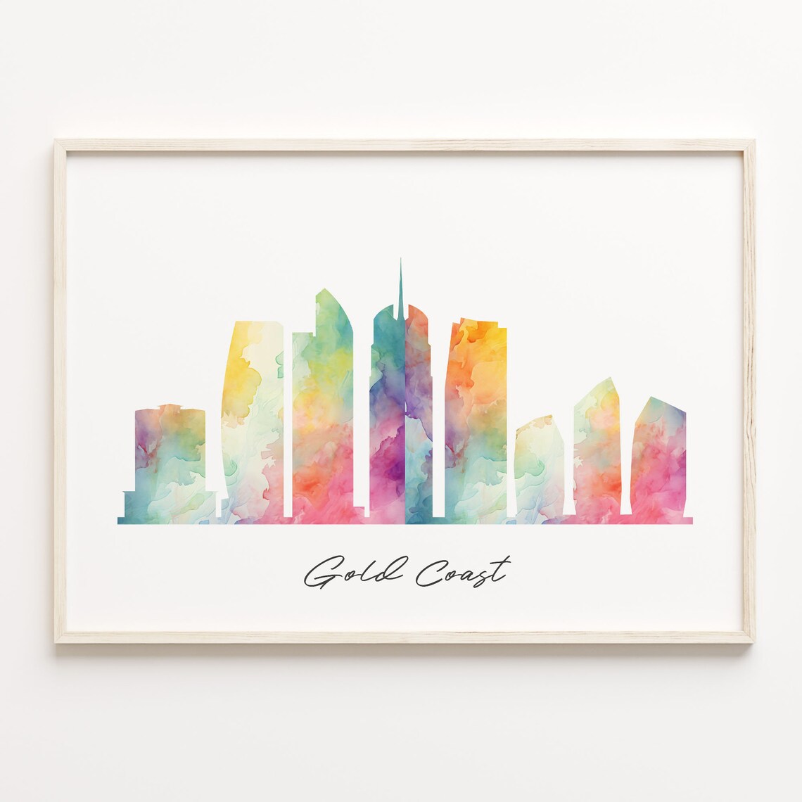 Gold Coast Australia Colorful Watercolor Cityscape Skyline Art Poster
