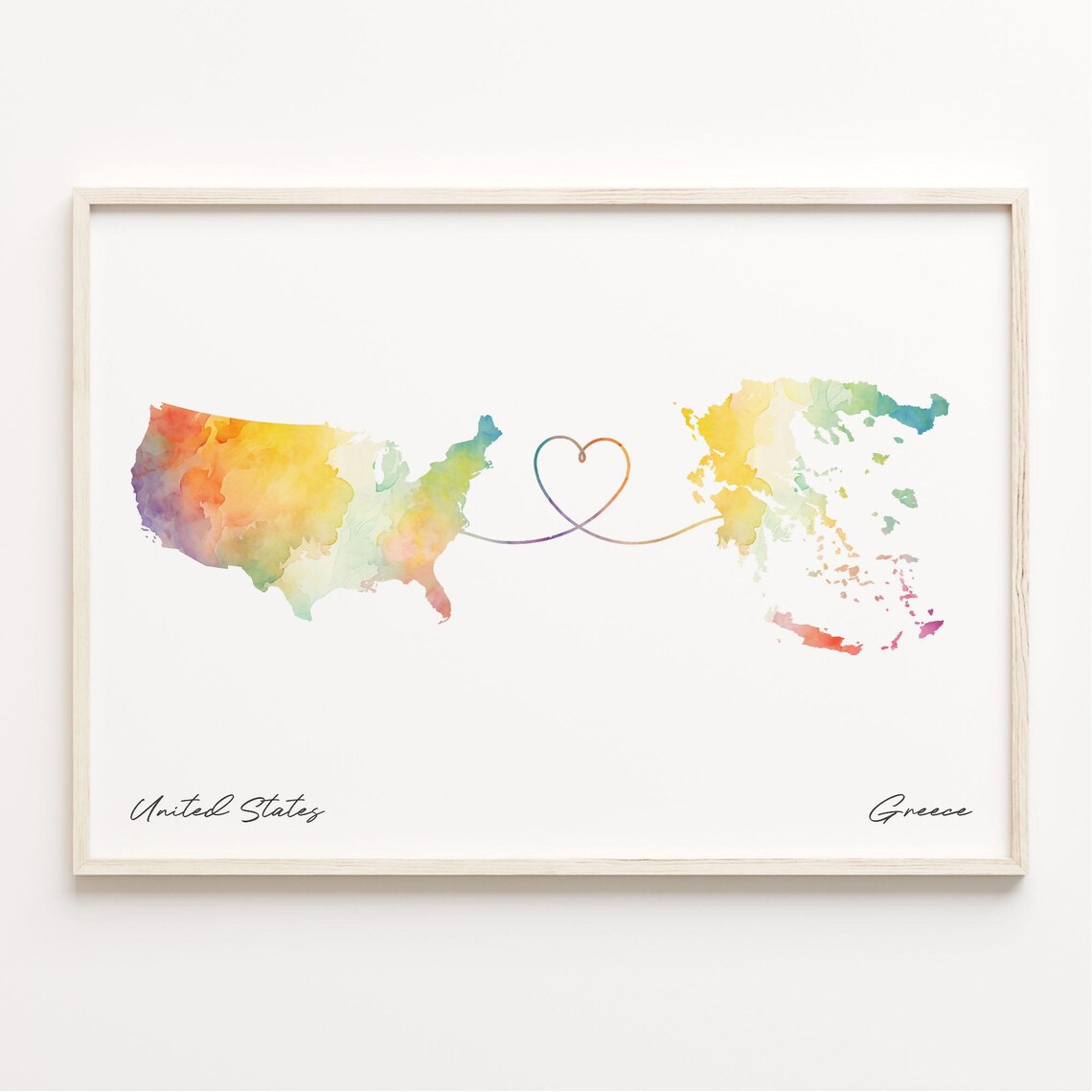 Us To Greece Watercolor Map Travel Poster