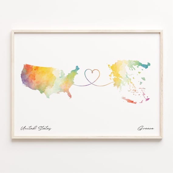 Us To Greece Watercolor Map Travel Poster