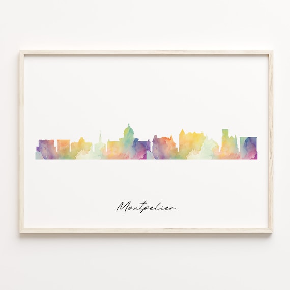 Montpelier United States Colorful Watercolor Skyline Cityscape Art Poster