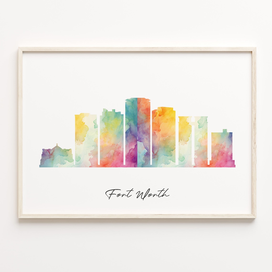 Fort Worth Texas Colorful Watercolor Skyline Cityscape Art Poster