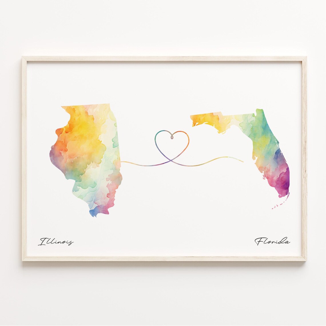 Illinois To Florida Watercolor Map Art Print
