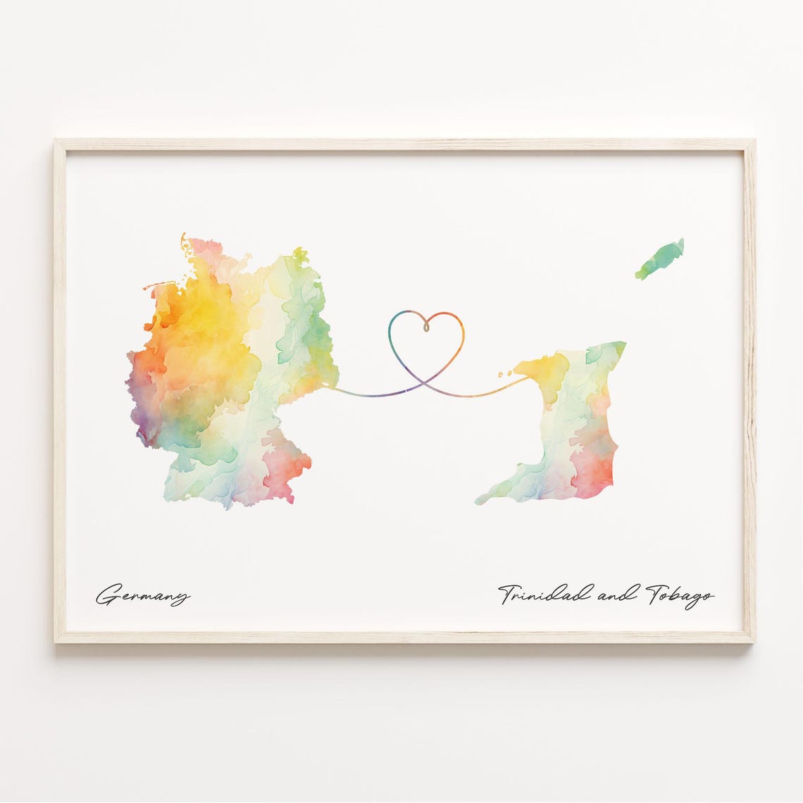 Germany to Trinidad and Tobago Watercolor Heart Map Connection Poster
