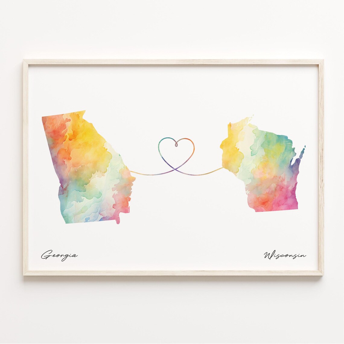 Georgia To Wisconsin Watercolor Map Poster