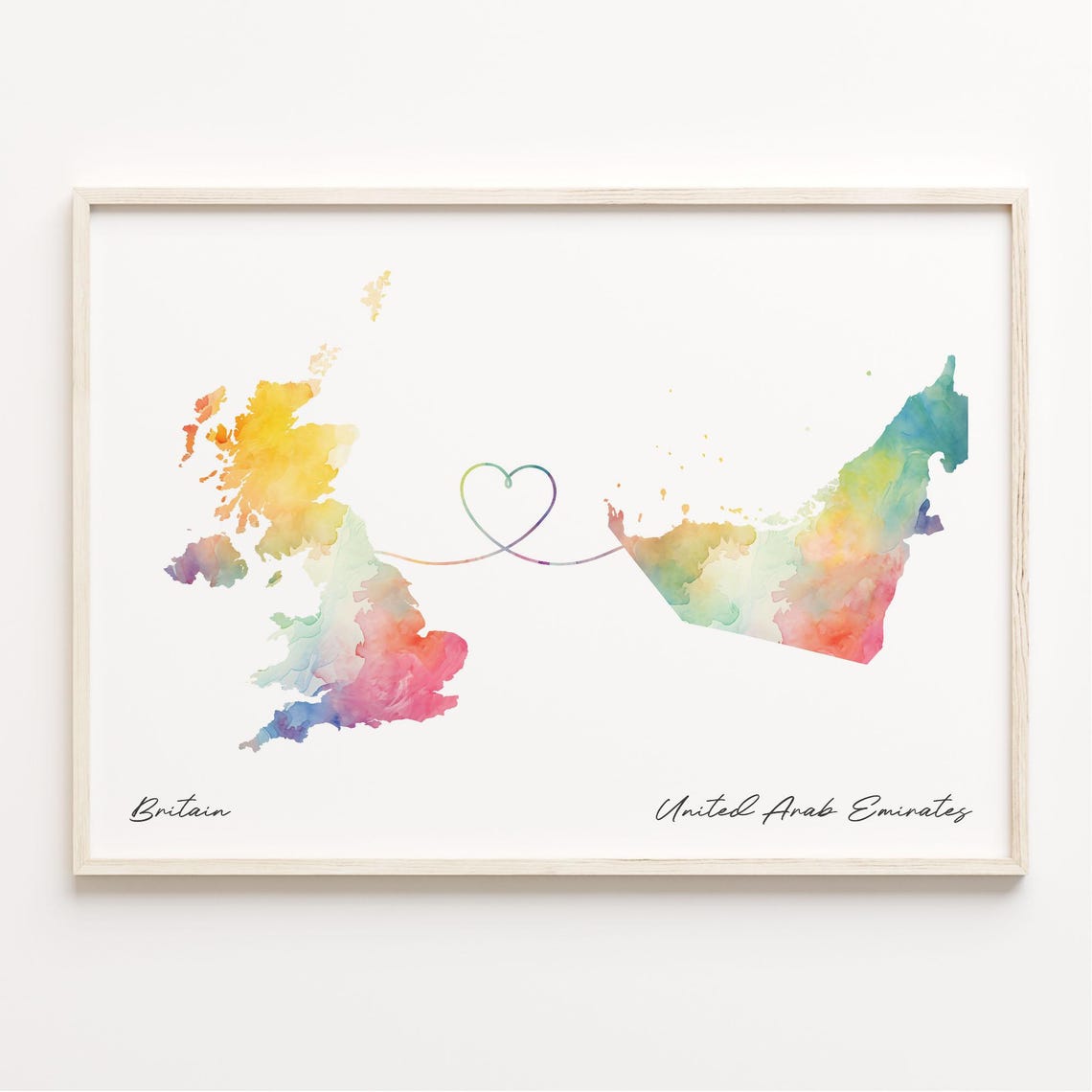 Britain and United Arab Emirates Watercolor Heart Map Poster
