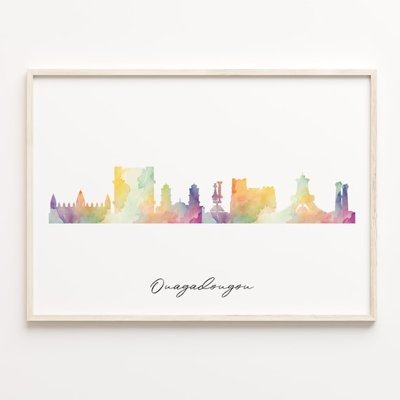 Ouagadougou Burkina Faso Watercolor Skyline Cityscape Travel Poster