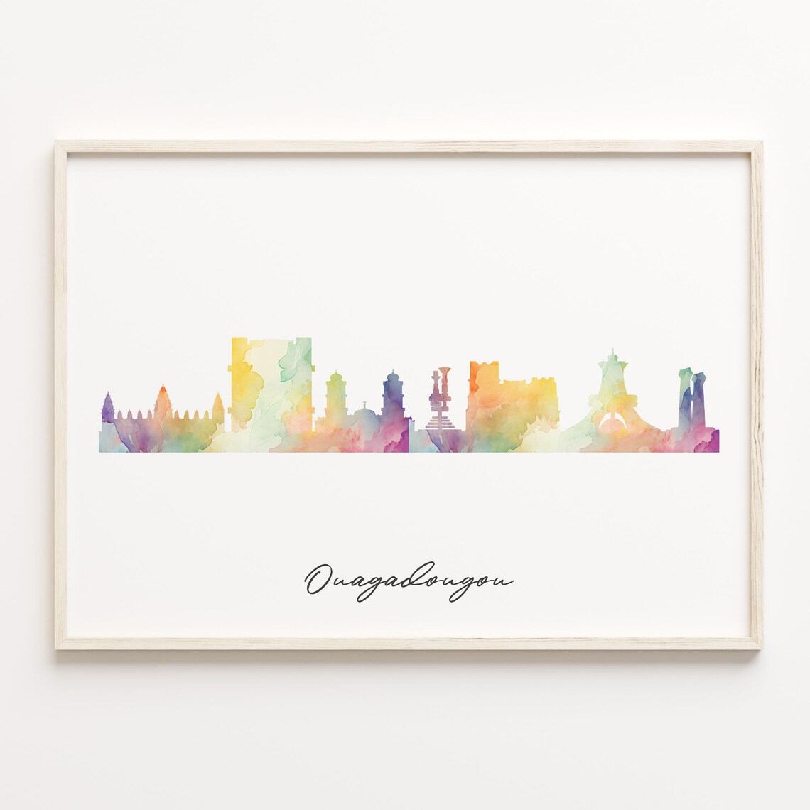 Ouagadougou Burkina Faso Watercolor Skyline Cityscape Travel Poster