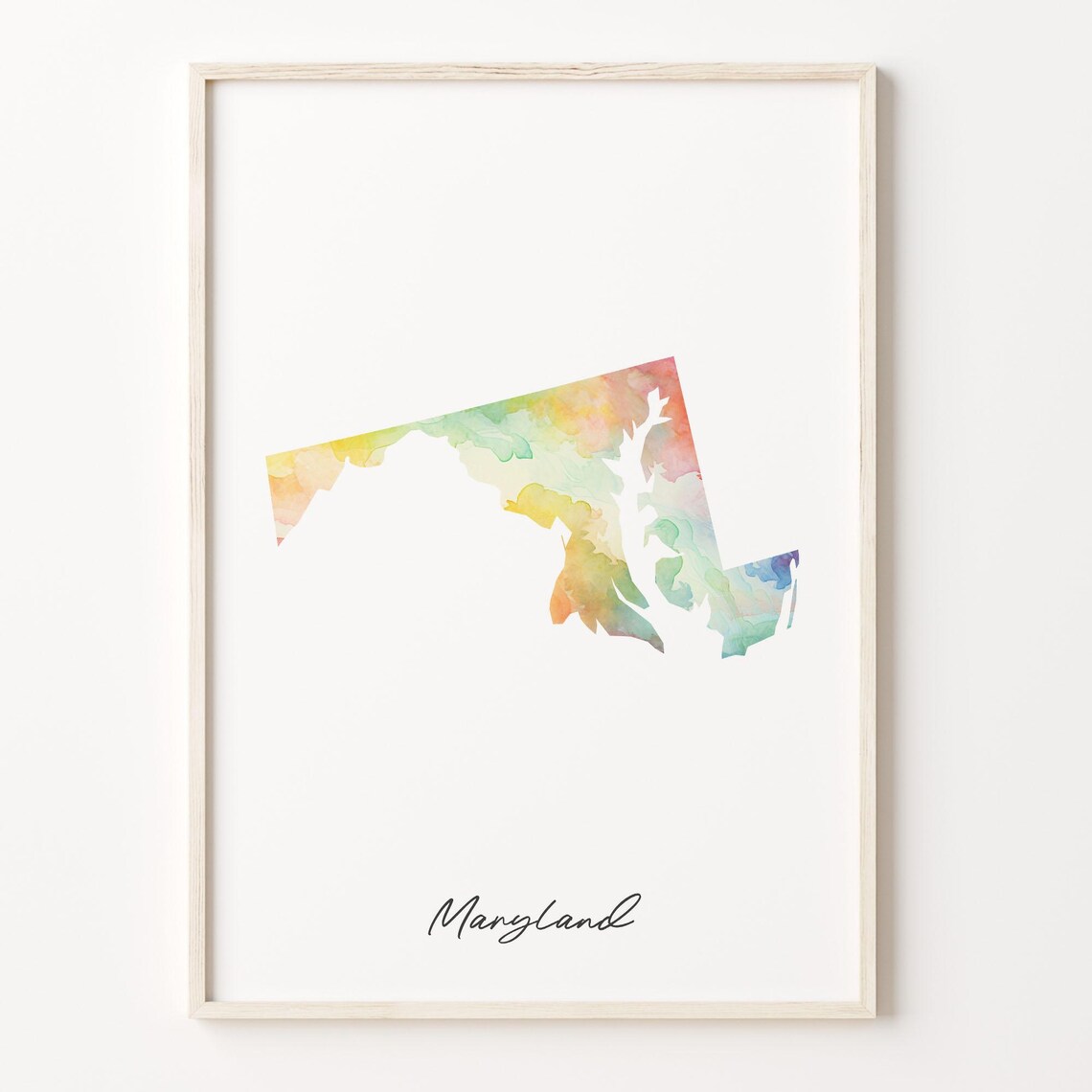 Maryland Watercolor Map Colorful State Silhouette Art Poster