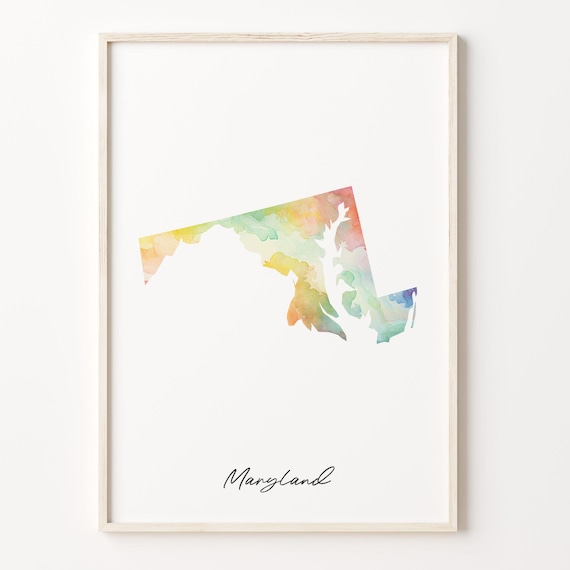 Maryland Watercolor Map Colorful State Silhouette Art Poster