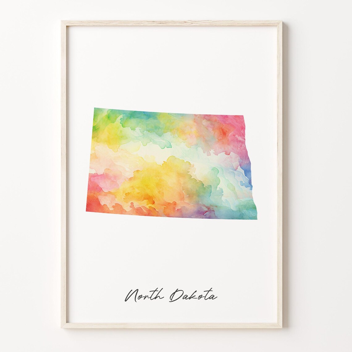 Stunning North Dakota USA Watercolor State Map Pastel Art Poster